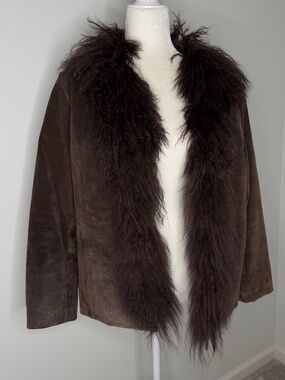 Vintage Chico’s Design Mongolian Hair Leather Brown Jacket 2